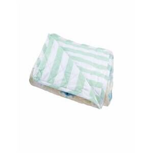 NEW LAURA PARK quilted baby blanket in coral blue and blue stripe reverse